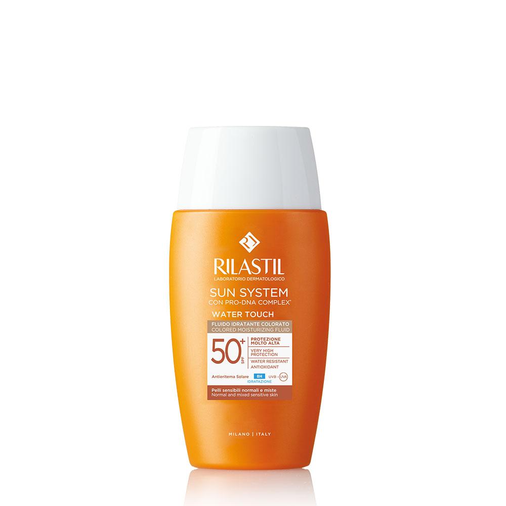 Rilastil Sun System Water Touch Solare SPF 50+ - Fluido Emulsione Colorato per Viso, 50ml