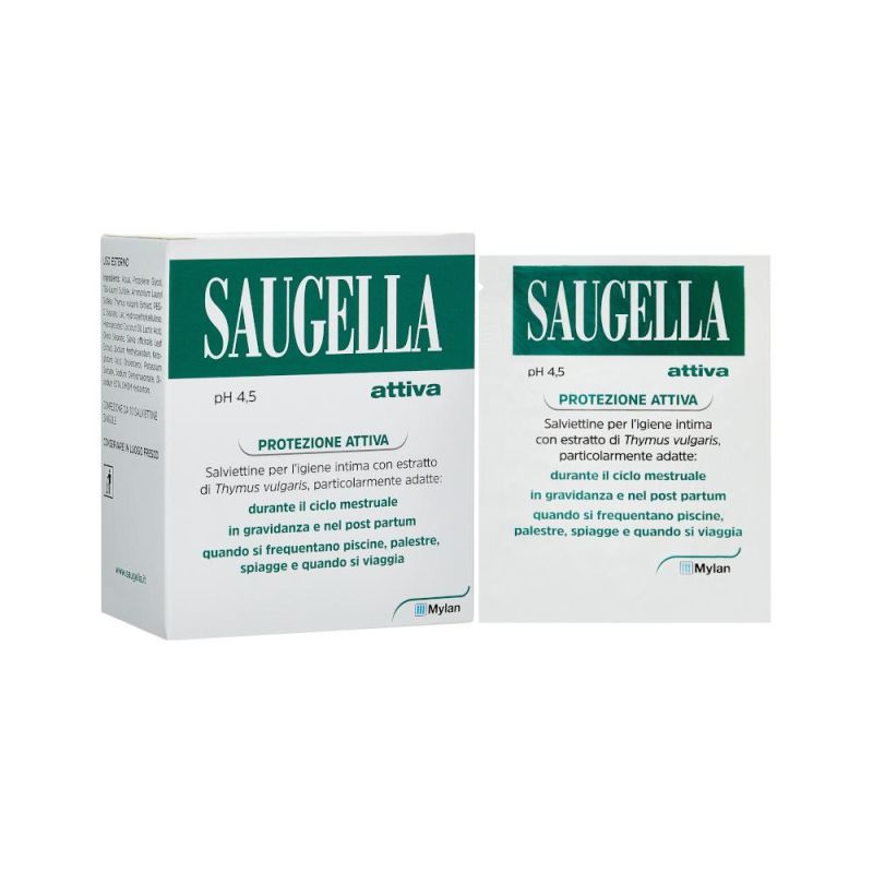 Saugella Attiva Salviette Detergenti Intime - Confezione da 10 Pezzi