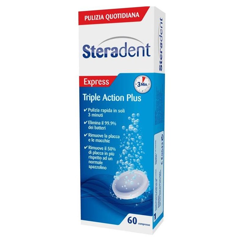 Steradent Triple Action Plus - 60 Compresse Detergenti per Dentiere