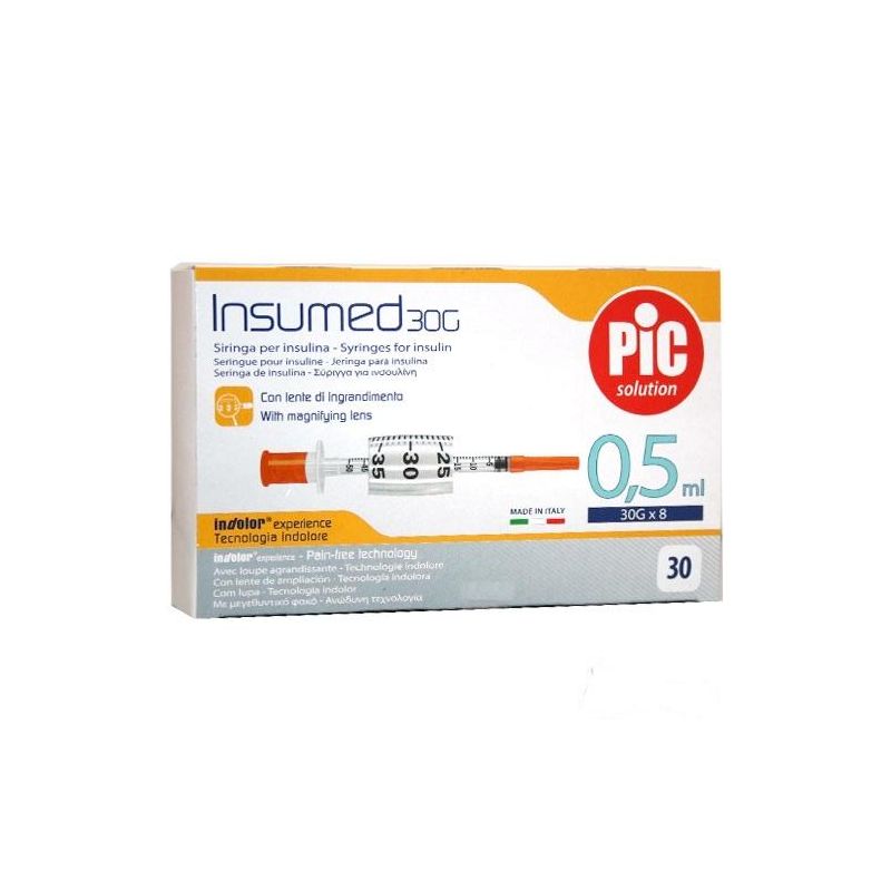 Siringa Insumed Pic da 0,5 ml con Ago G30 - Confezione da 30 Pezzi