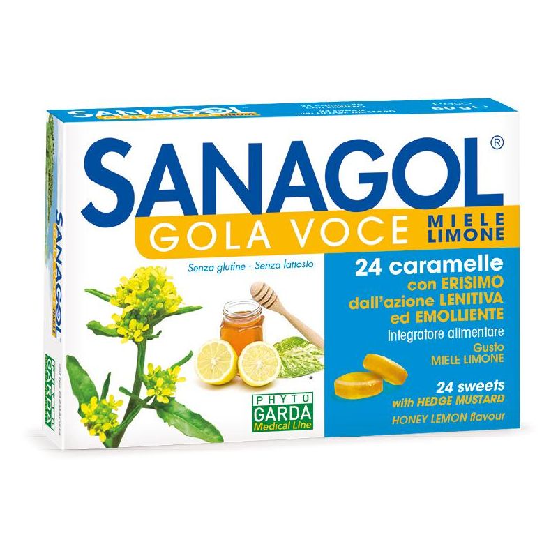 Sanagol Miele Limone 24 Caramelle per Gola e Voce