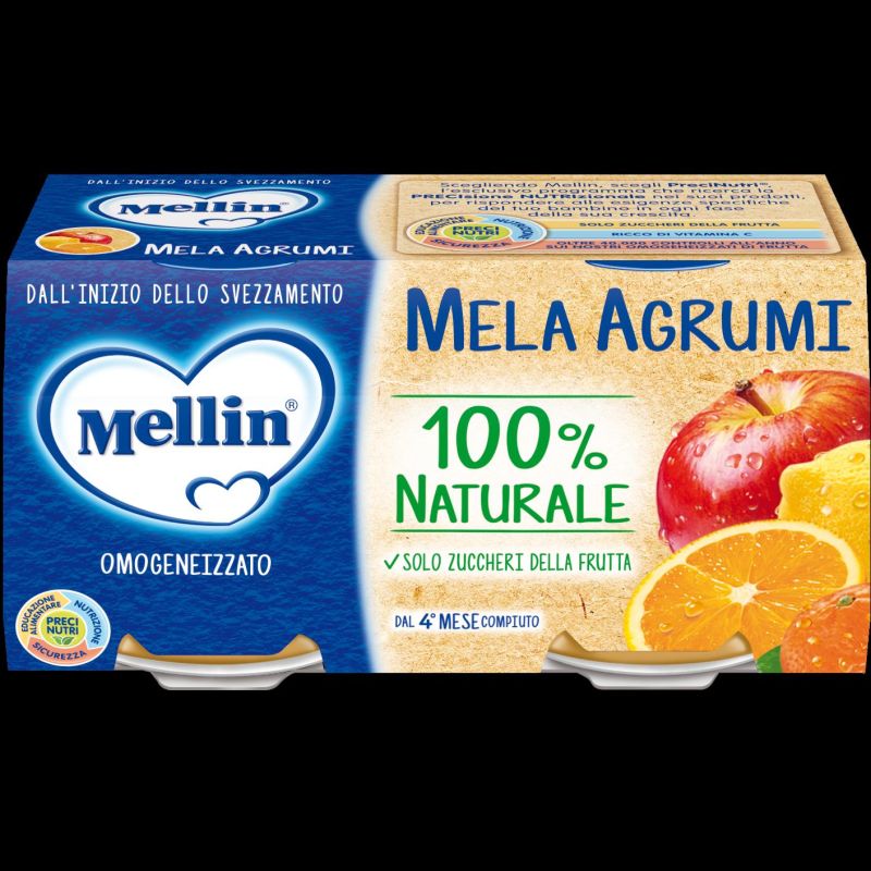 Mellin Omogeneizzato Biologico di Mela e Agrumi - 2 Vasetti da 100g