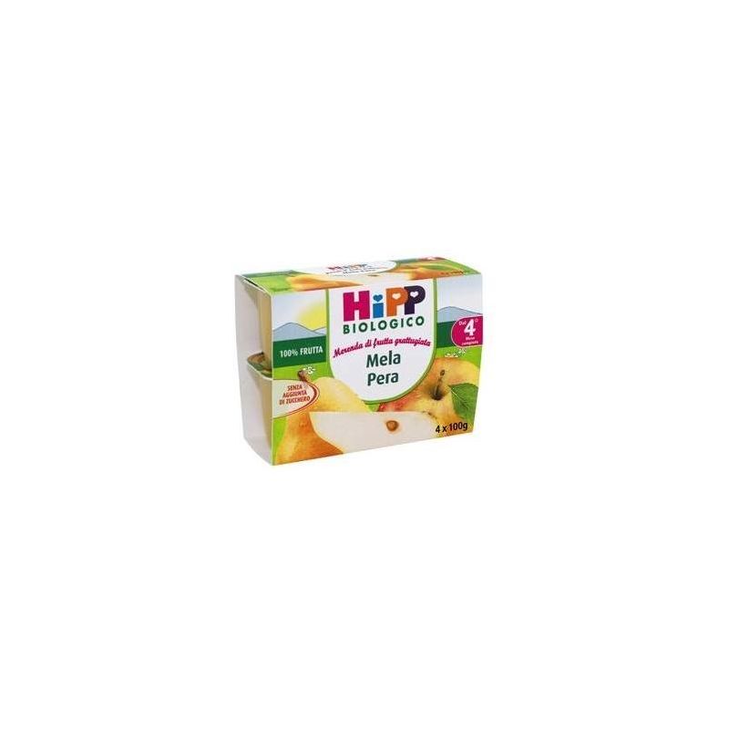 Hipp Bio Frutta Pura di Mela e Pera Biologica - Omogeneizzata per Bambini dai 4 Mesi, Confezione da 4x100g
