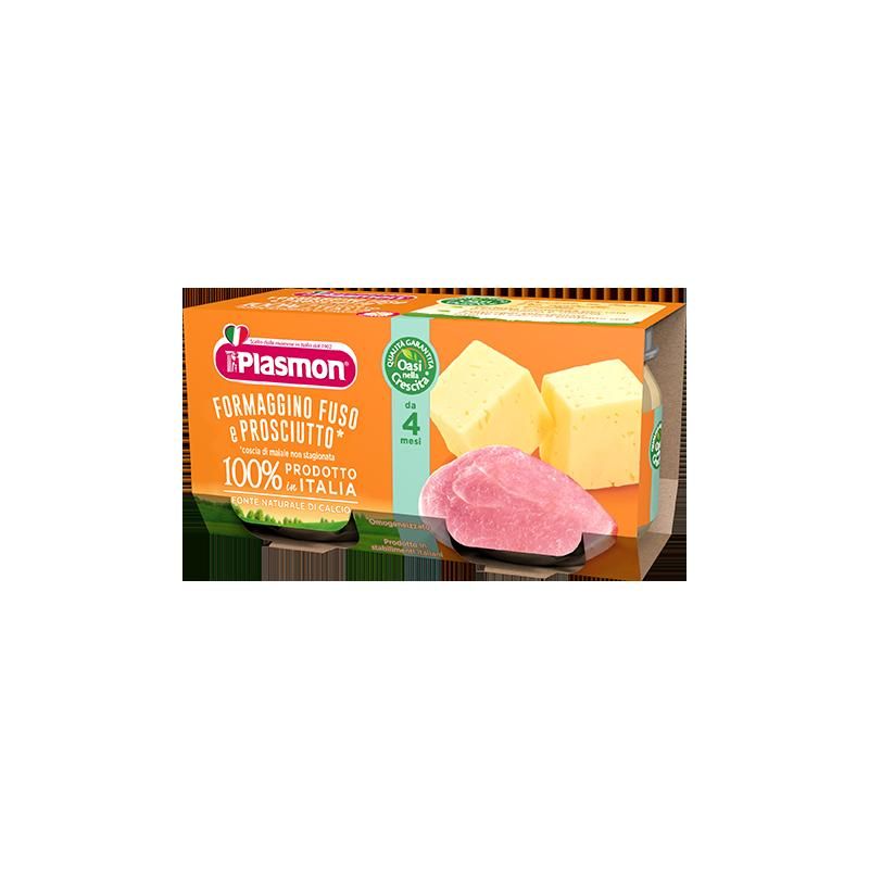 Plasmon Omogeneizzato di Formaggio e Prosciutto per Bambini 4-6 Mesi, Confezione da 2x80g