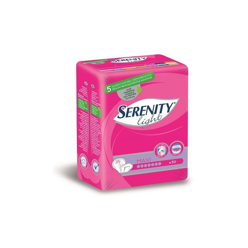 Serenity Light Maxi Pads for Women, 30 Pieces