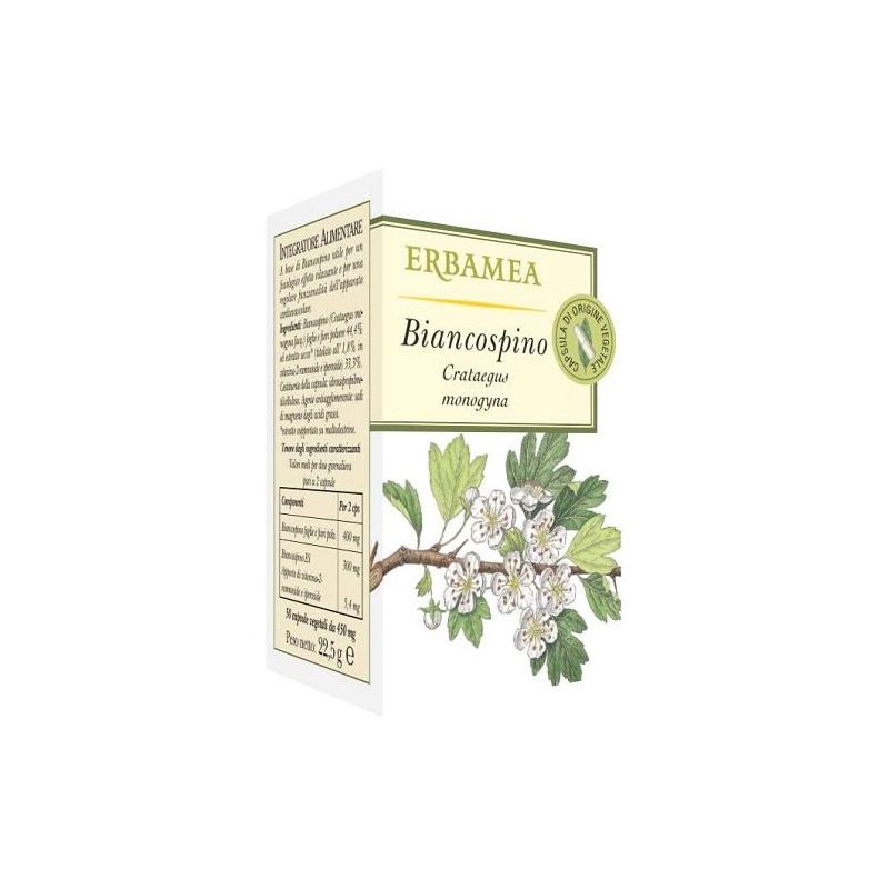 Erbamea Biancospino - Integratore Naturale in Capsule, 50 Pezzi