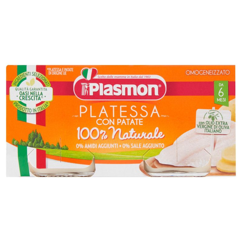 Plasmon Omogeneizzato di Platessa per Bambini dai 6 Mesi in Su, Pacco da 2x80g
