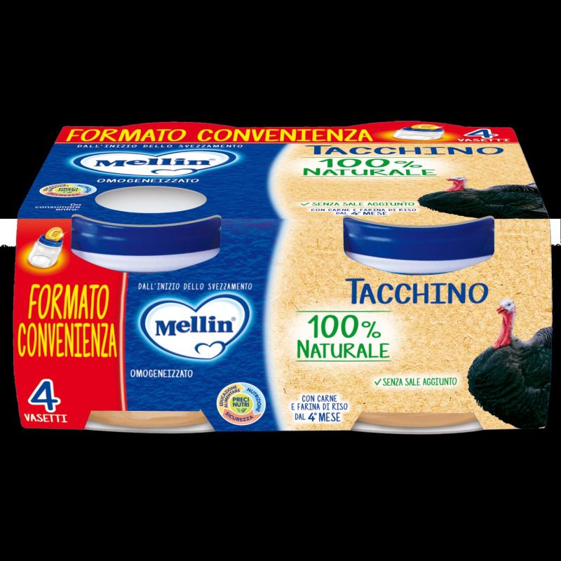 Mellin Purea di Tacchino Omogeneizzata - Pack da 4 x 800g