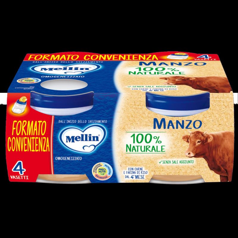 Mellin Manzo Omogeneizzato, Confezione da 4, 80g ciascuno