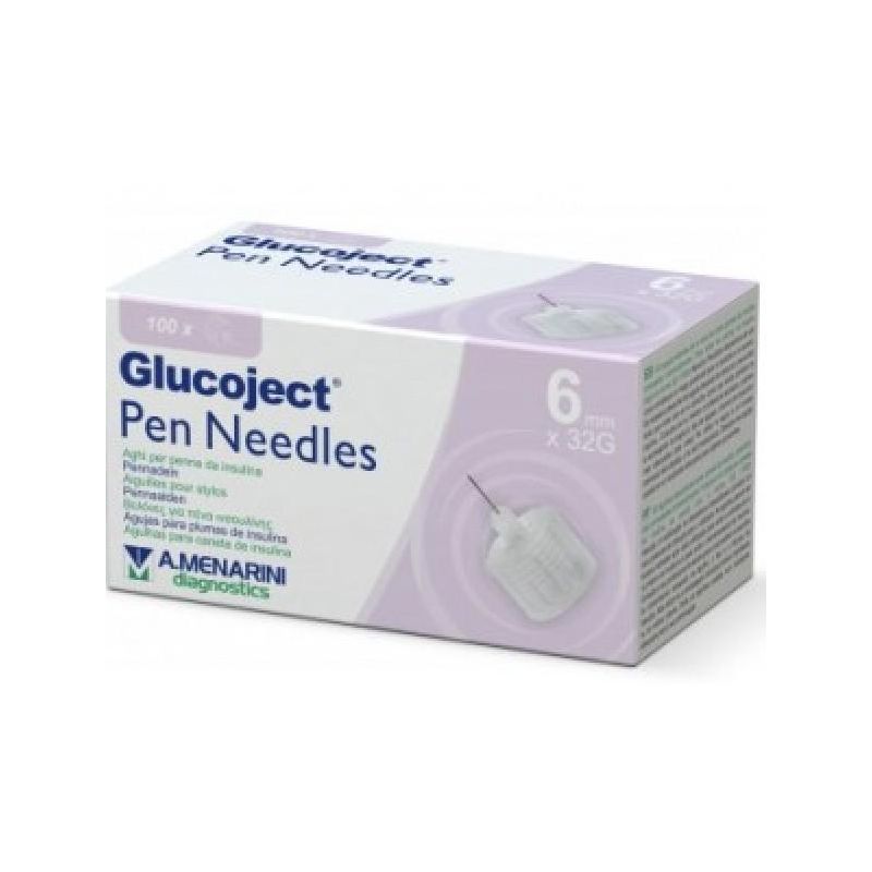 Glucoject Aghi per Penna d'Insulina, 6mm Gauge 32, 100 Pezzi