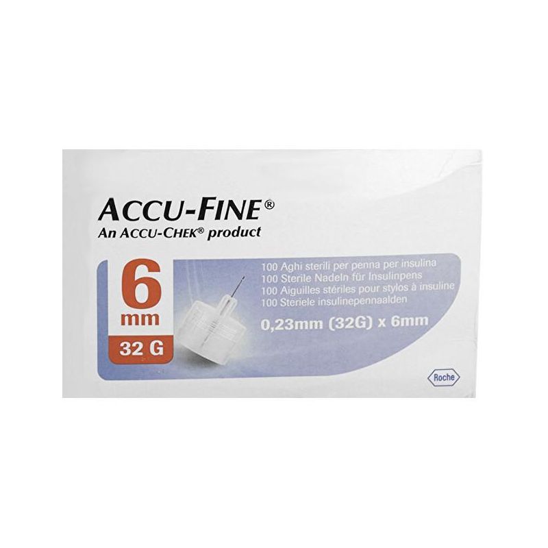 Accu Fine Set di 100 Aghi Sterili G32 da 6mm per Penna d'Insulina