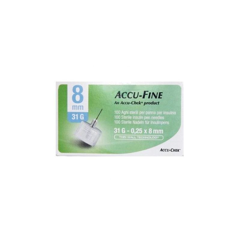 Aghi Sterili Accu Fine G31 per Penna Insulina, 8mm - Confezione da 100 Pezzi