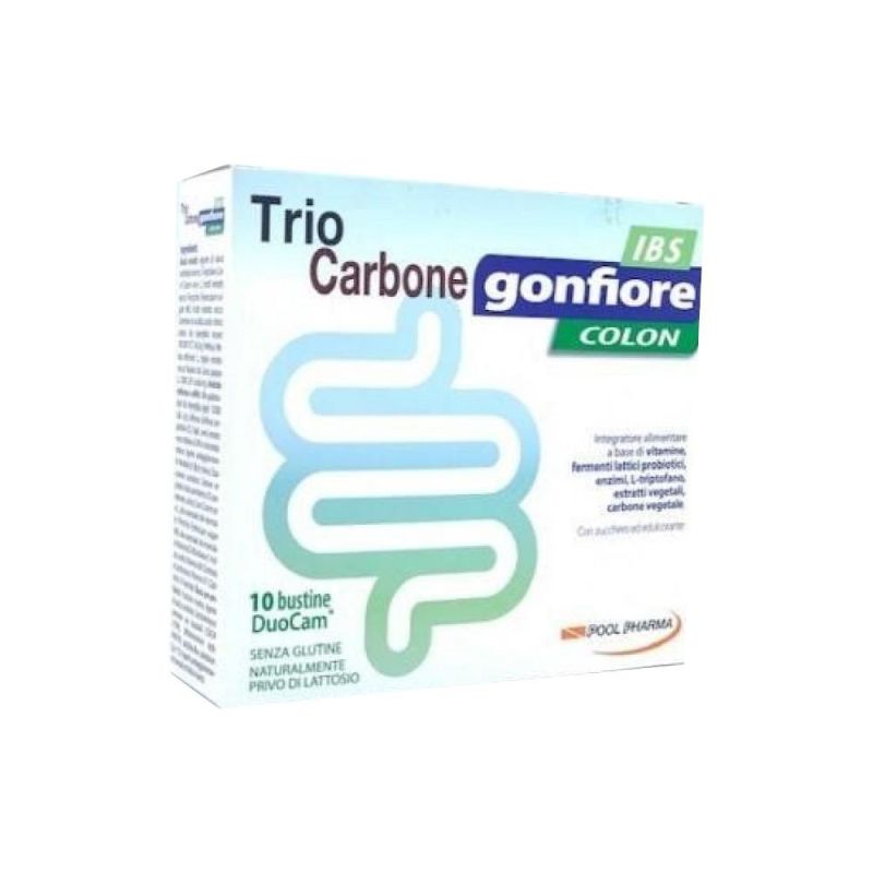 Triocarbone DuoCam: 10 Buste per il Gonfiore da IBS, 2g+1.5g