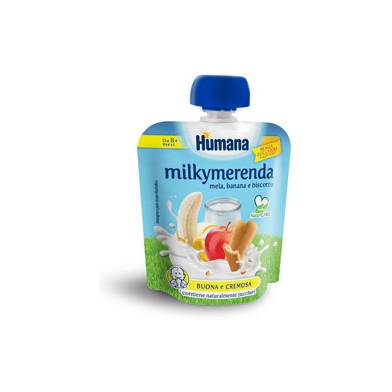 Humana Milkymerenda Snack per Bambini di Mela, Banana e Biscotto, 100g, per Bambini di 8 Mesi+