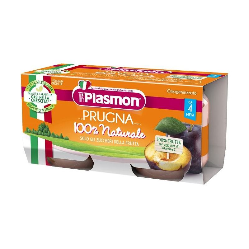 Plasmon Puro di Prugne Omogeneizzato, Confezione Doppia da 80g