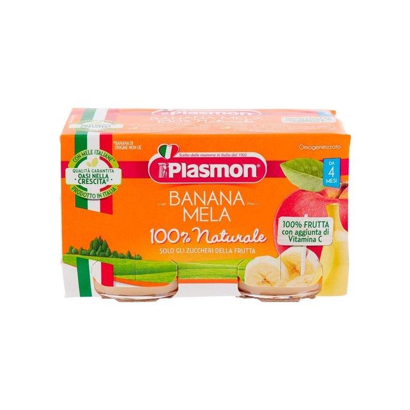 Plasmon Banana e Mela Purèe Omogeneizzata, Confezione doppia da 80g