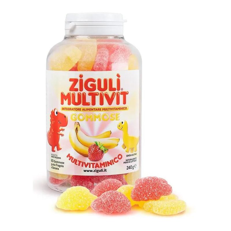 Ziguli Gommose Multivitaminiche al Gusto di Fragola e Banana - 60 Pezzi