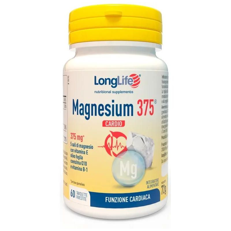 Longlife Cardio Magnesio 375 - Integratore per la Salute Cardiaca, 60 Tavolette