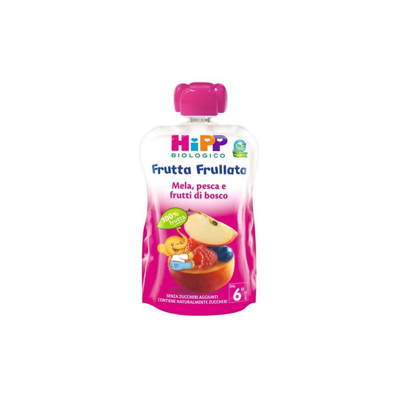 Hipp Bio Pappa di Frutta Biologica - Mela, Pesca e Frutti di Bosco - 90g