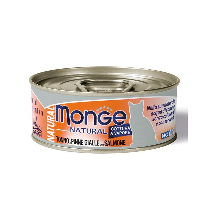 Monge Natural Cibo Umido per Gatti Adulti - Tonno Pinne Gialle e Salmone 80g