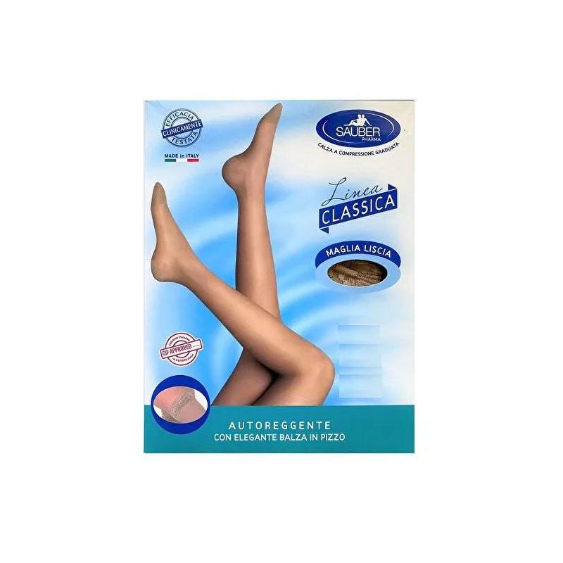 Calze Autoreggenti Sauber Linea Classica, 140 Denari, Colore Camel, Taglia 5