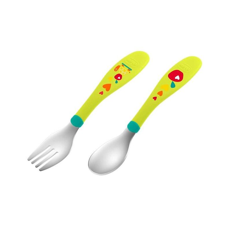 Posate in Acciaio Inox Verde Chicco per Bambini dai 18 Mesi