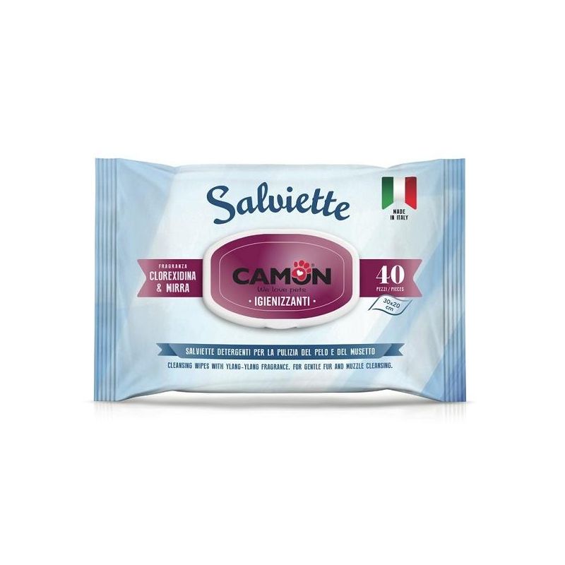 Camon Salviette Mirra e Clorexidina Per Cani/Gatti 40 Pezzi