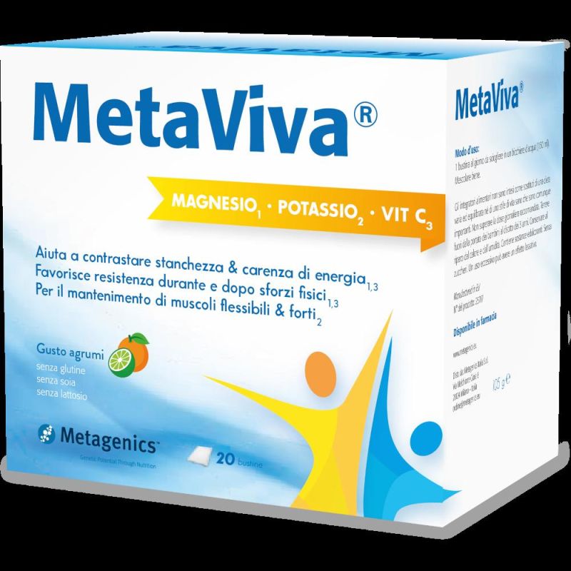 Metaviva - Bustine di Magnesio, Potassio e Vitamina C - Confezione da 20