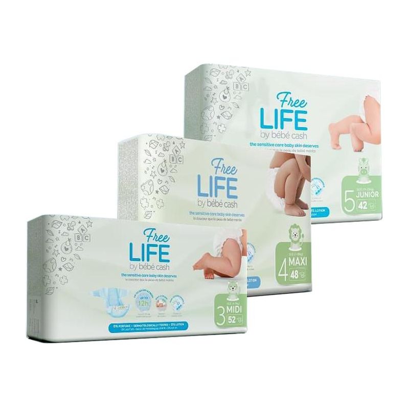 Freelife BebeCash Midi Pannolini Taglia 3 per Bambini 4-9kg, Pacco da 52 Pezzi