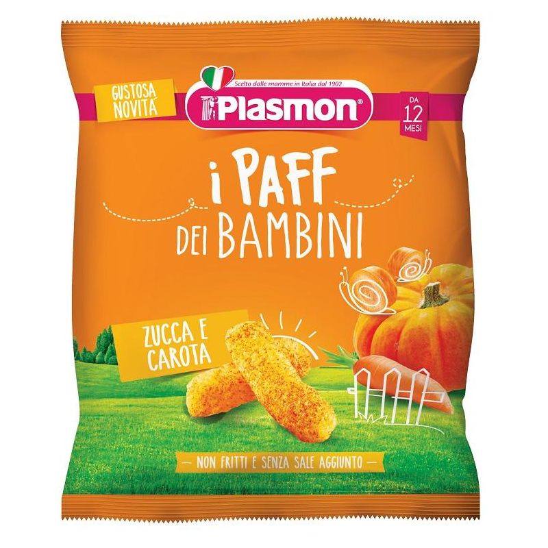 Plasmon Paff Snack Secco con Zucca e Carote per Bambini, 15g