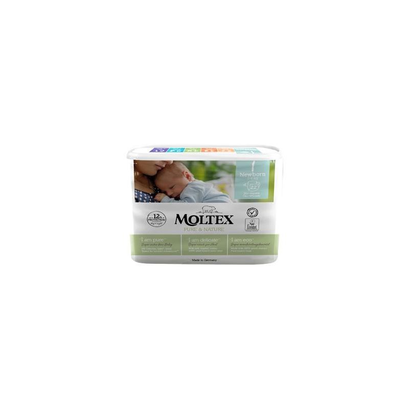 Moltex Pure&Nature - Pannolini per Neonati, Taglia 1, 2-4kg, Pacco da 22 Pezzi