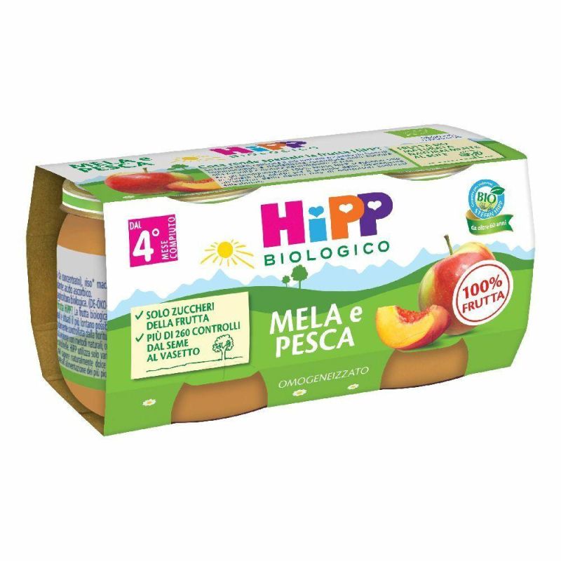 Hipp Omogeneizzato di Mela e Pesca per Bambini dai 4 Mesi, Pack da 2x80g