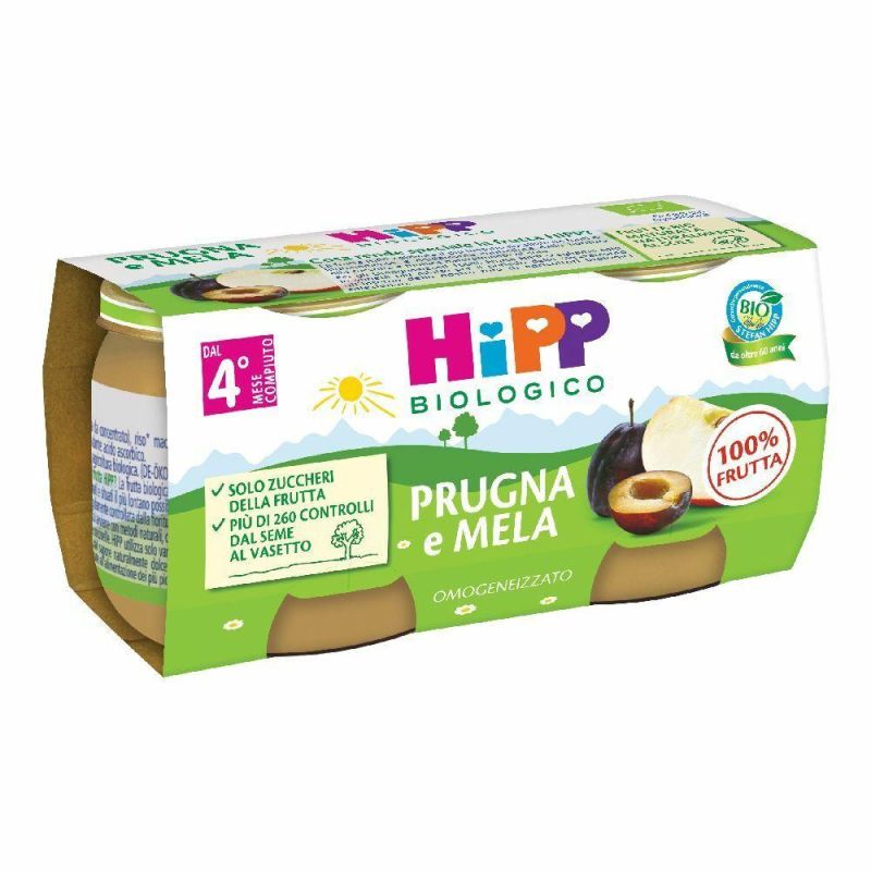Hipp Omogeneizzato di Prugna e Mela per Bambini da 4 Mesi, 2 x 80g