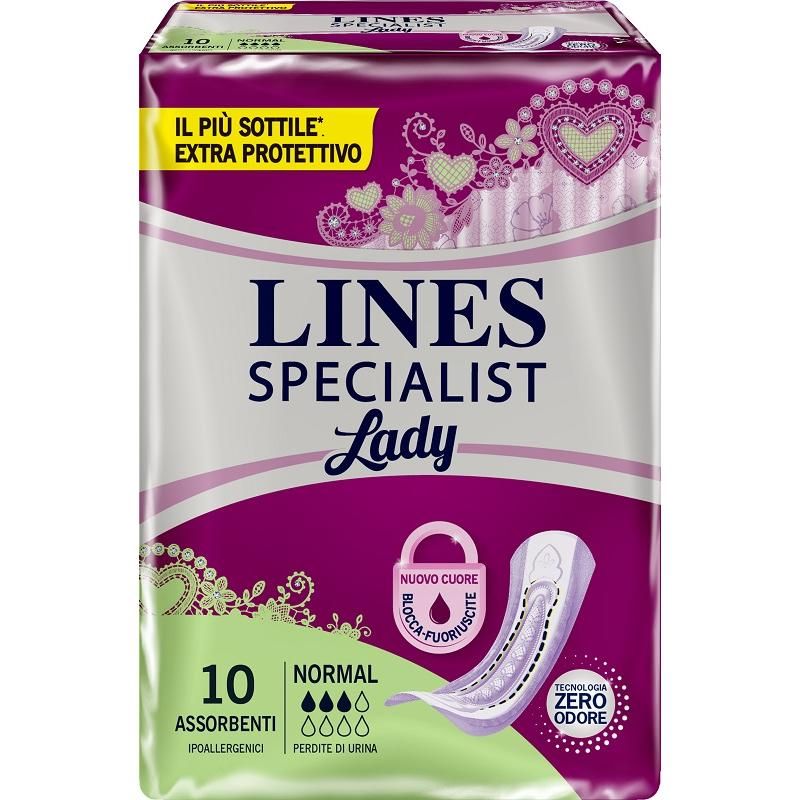 Specialista Lines - Assorbenti Femminili Normali per Donna - Pacco da 10 Pezzi