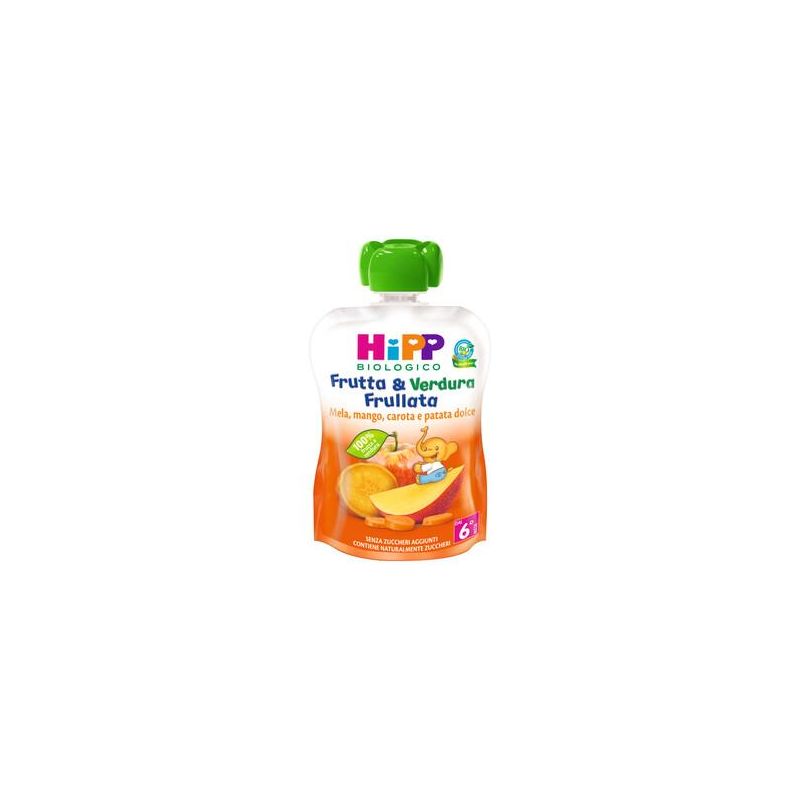 Hipp Bio Purea di Frutta e Verdura Biologica, Mela, Mango, Carota, Patata Dolce, 90g