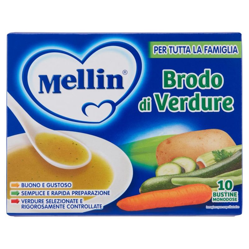 Mellin Verdure Broth, Confezione da 10 Bustine da 8g