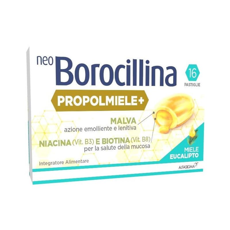 Neoborocillina Propolmiele - Pastiglie con Miele ed Eucalipto, 16 Pezzi