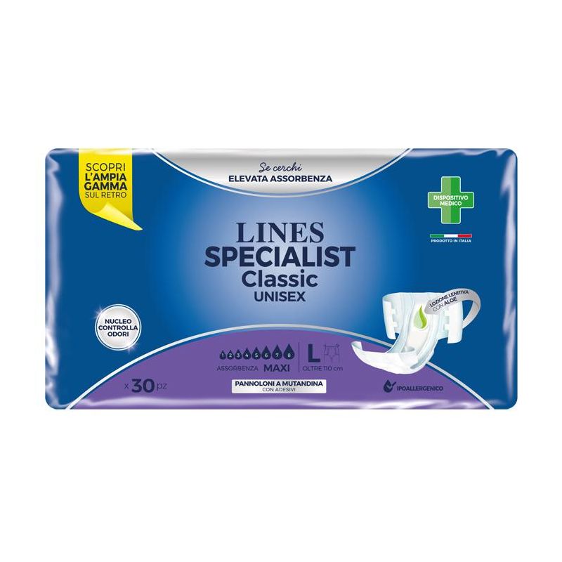 Lines Specialist Classic - Mutandine Unisex Pannoloni, Taglia L, Pacco da 30 Pezzi