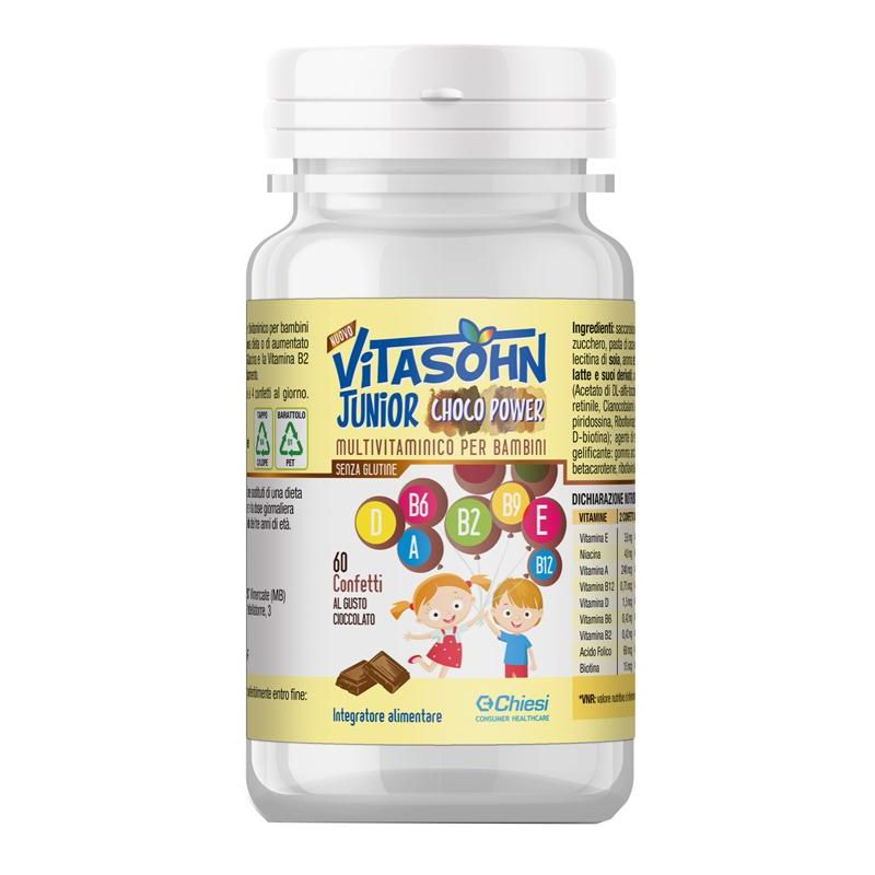 Vitasohn Junior Choco Power - Compresse Energizzanti al Cioccolato, 60 Pezzi