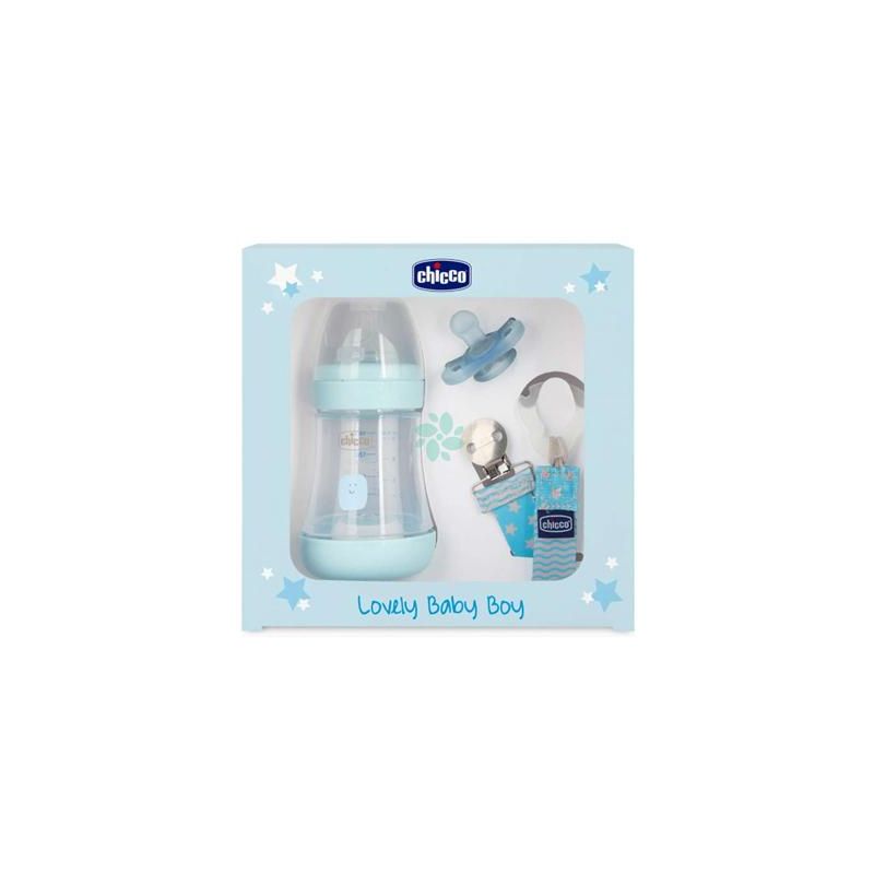 Chicco 'Lovely Baby Boy' Set per Neonati: Biberon, Succhietto, Clip e Gommotto