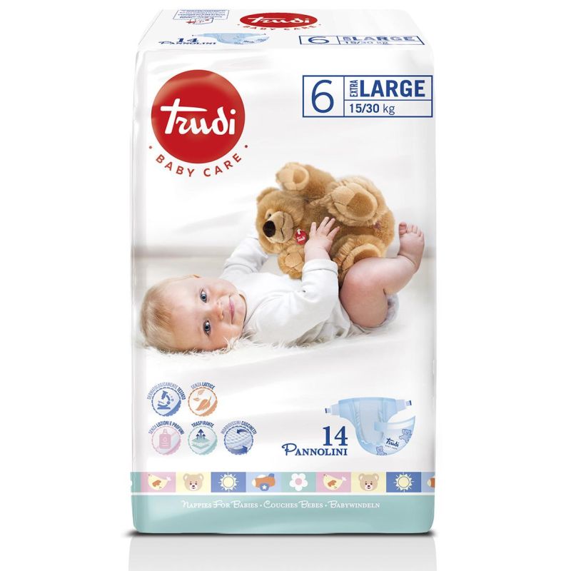 Pannolini Extra Large Trudi Baby Care 15-30kg - Pacco da 14 Pezzi