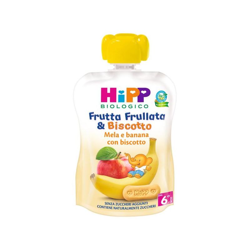 Hipp Frutta Frullata Mela Banana Biscotto - Alimento Adatto da 6 Mesi, 90ml