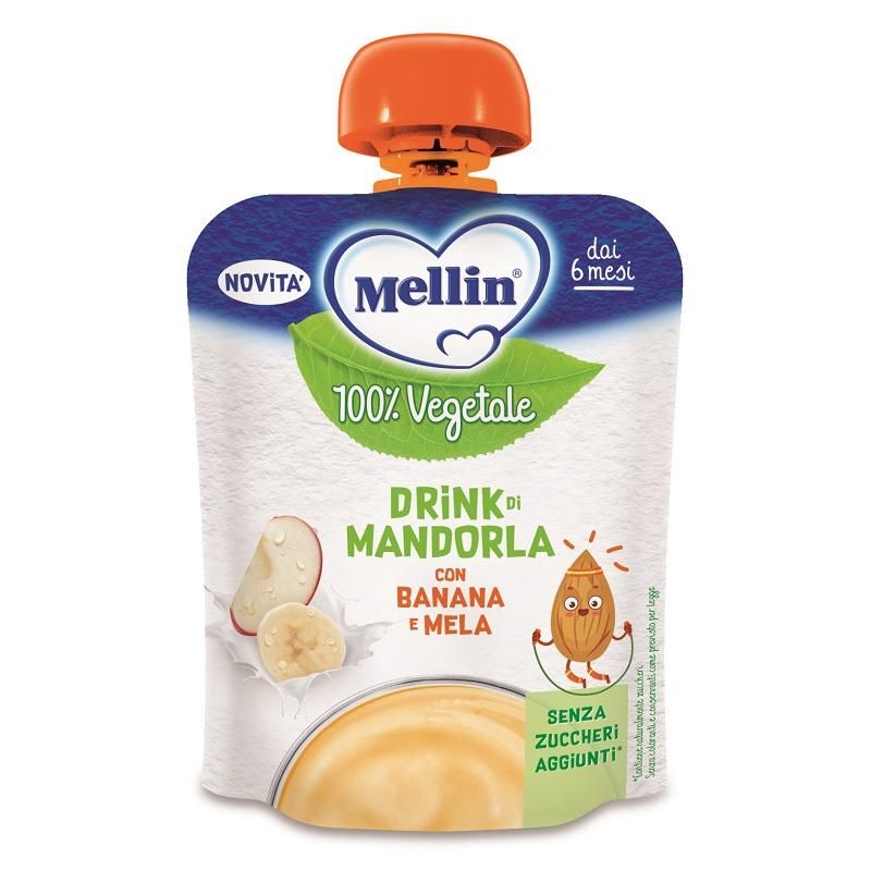Mellin Bevanda Vegetale di Mandorla con Banana e Mela per Bambini 6+ Mesi, 90g