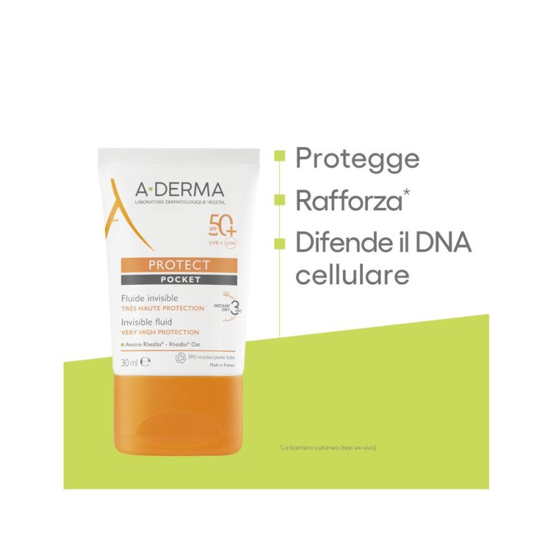 Aderma Protect Pocket SPF50+ Fluido Solare Invisibile per Viso, 30ml