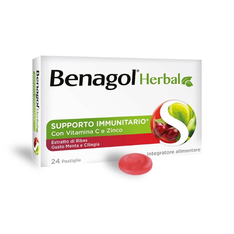 Benagol Herbal Pastiglie per il Mal di Gola, Gusto Menta e Ciliegia