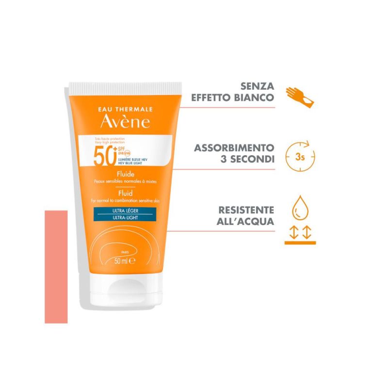 Avène Fluido Solare SPF 50+ Protettivo per Viso, 50ml