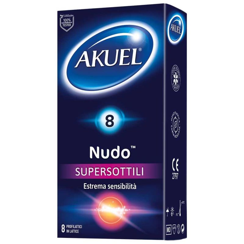 Akuel Nudo Preservativi Super Sottili, Confezione da 8 Pezzi
