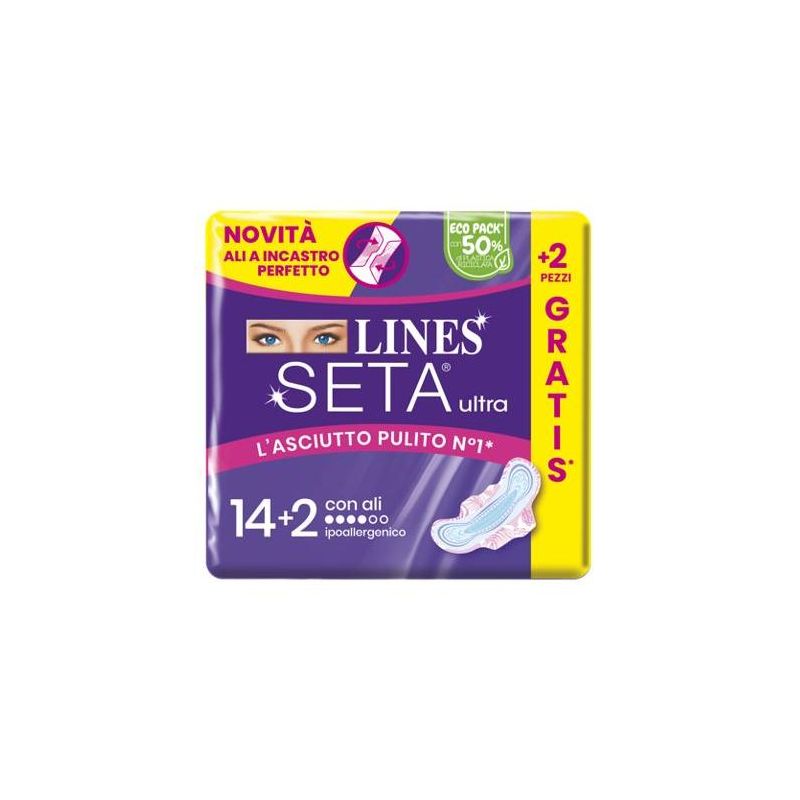 Lines Seta Ultra - Assorbenti Nuovi con Ali - 16 pezzi