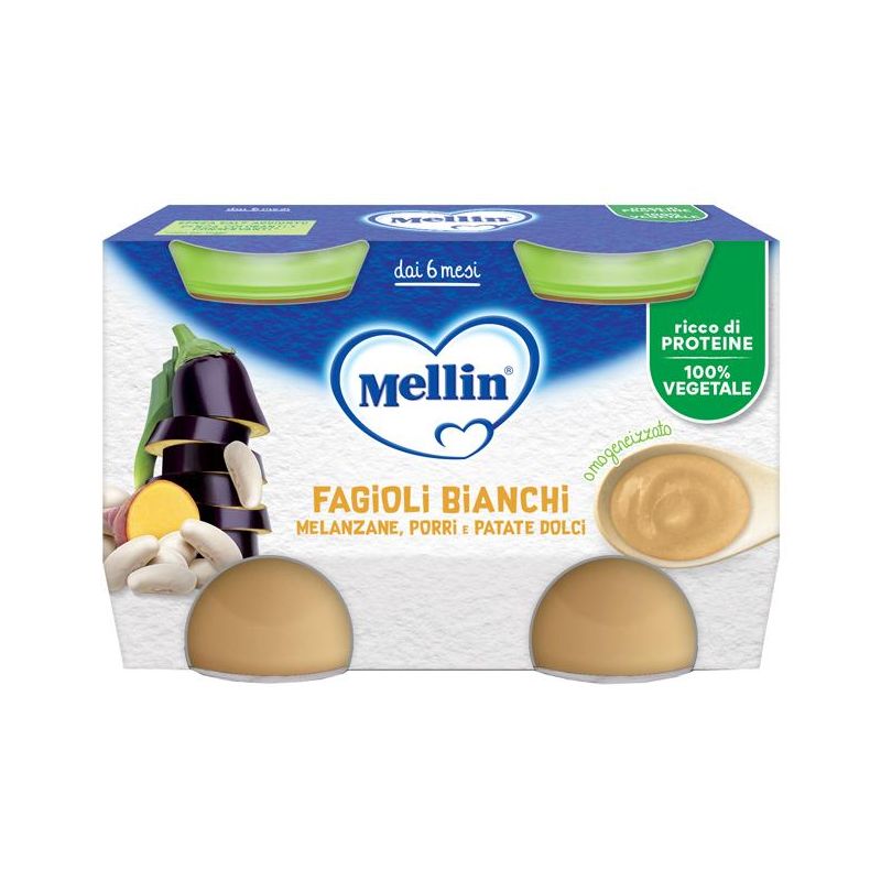 Mellin Omogeneizzato Fagioli Bianchi e Melanzane 2x130g 6 mesi
