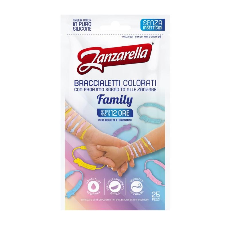 Set Familiare Zanzarella - 25 Braccialetti Antizanzare Colorati